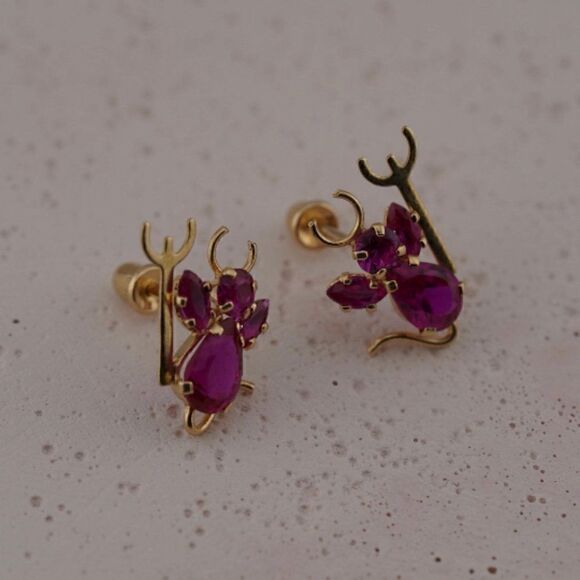 14k Real Gold Stud Earrings | Devil Stud Earrings | Birthday Gift | - Picture 3 of 8